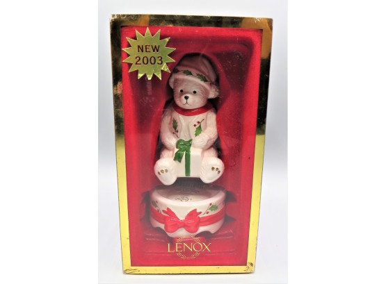 Lenox Holiday Teddy With Package Stackable Salt & Pepper Shakers - In Original Box