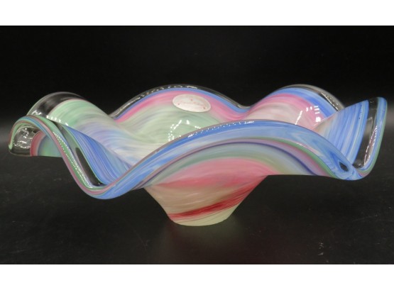 Murano-style Glassware, Crystal Clear Multi-colored Decorative Bowl