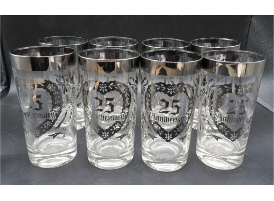'25th Anniversary' Glasses With Silver Accents - Set Of  8