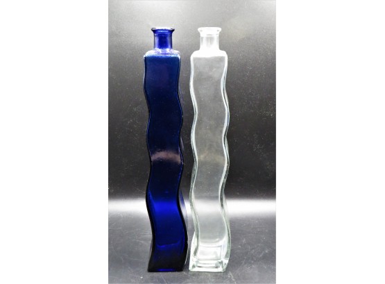 Clear & Blue Glass Bud Vases/jars - Set Of 2