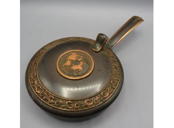 Vintage L. E. Mason Co. Boston Brass Finish Metal Butler Lidded Pan With Globe Accent