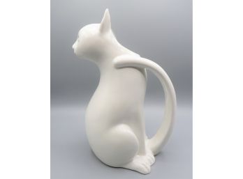 Mancer White Hand-painted In Italy Porcelain Cat-shaped Pitcher