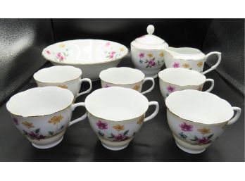 Lovely Floral Teacup Set With Bowl, Creamer & Sugar Bowl With Lid