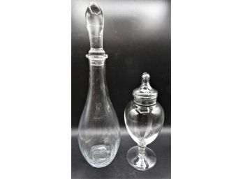 Glass Decanter And Jar With Lid - Set Of 2