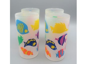 Multi-colored Plastic Fish Designed Glasses - Set Of 4