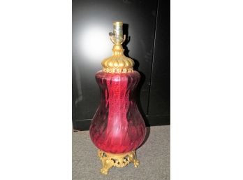 Leviton Red Glass Table Lamp With Gold-tone Accents