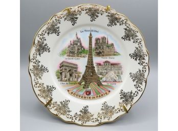 Imperial Limoges Porcelain 'souvenir De Paris' Decorative Plate With Real Gold & Plate Stand