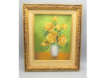 Colorful Yellow Roses In Vase Framed Art