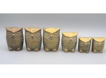 Leonard Silver Mfg. Co. Solid Brass Collection Owl Figurines Of Various Sizes - 6 Total