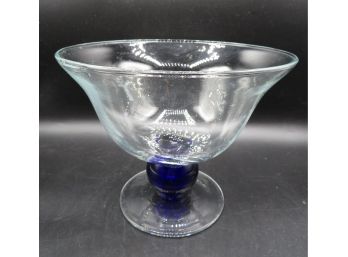 Decorative Footed Glass Bowl With Cobalt Blue Accent