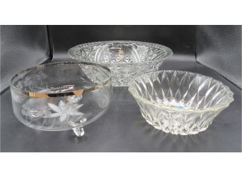 (2) Cut Glass Bowls & (1) Pressed Crystal Bowl - Set Of 3