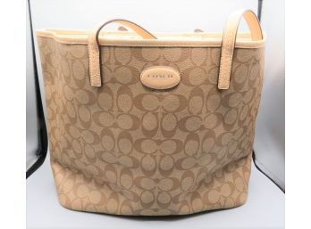 Coach Tan Tote Handbag With Double Straps & Inside Storage Pockets