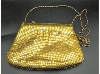 Lovely Whiting & Davis Style Gold Mesh Zippered Bag With Gold Chain Strap