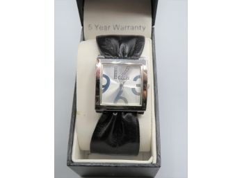 Accutime Watch Corp. Black Faux Leather Ladies Watch In Original Box