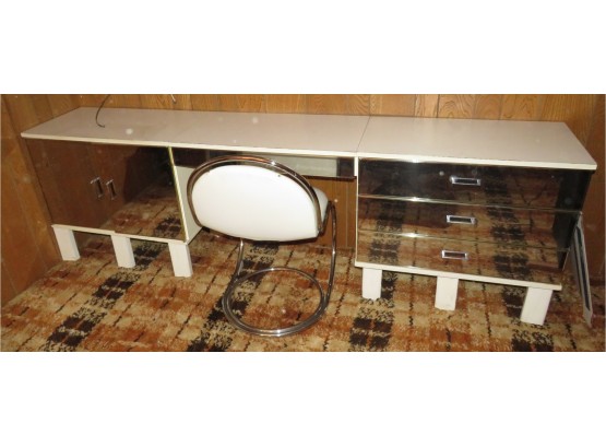 Fantastic  Art-Deco Mirrored Accent Desk W/ Matching Chair