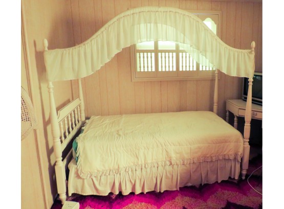 Adorable Twin Size Bed W/ Four Post Ruffled Canopy Top