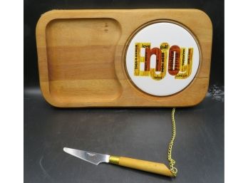 Wooden Cheese Board W/ Cheese Knife Attached - 'Enjoy'