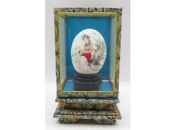 Antique Hand Painted Egg In Case Chang-o Eternal Love And Beauty