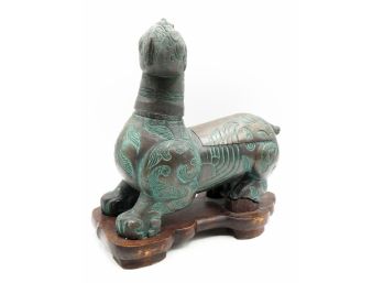 Antique Chinese Metal Gryphon Table Lighter W/ Cigarette Holder - Asian Hippogriff