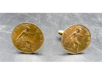 Antique - 1924 Great Britain Half Penny Coin Cufflinks