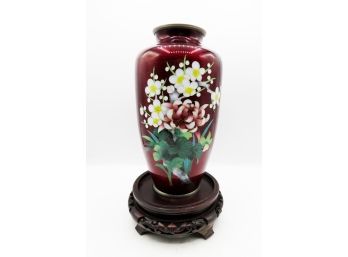 Beautiful Antique Japanese Vase W/ Wooden Base