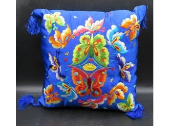 Stunning Silk Blue Decorative Pillow - Asian Motif