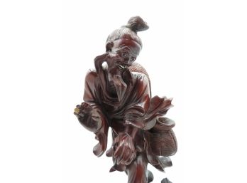 Antique Chinese Fisherman - Old Bearded Man - Wooden Statue