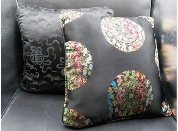 Set Of 2 Square Beautiful Silk Decorative Pillows - Asian Motif -