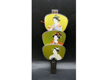 Beautiful Hand Fans - Asian Motif - Stand Included Lot Of 3