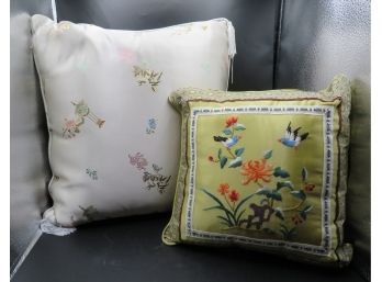 Set Of 2 Beautiful Silk Decorative Pillows - Asian Motif -