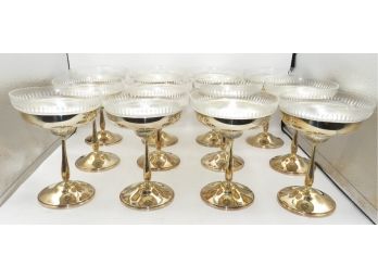 Beautiful  Silver Plated Margarita Glasses - Glass Inserts - Made In Spain Set Of 12