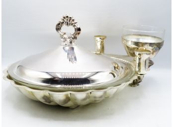 Large Silverplate Clam Shell Serving Dish & Dip Candle Holder By The Sheffield Silver Co.