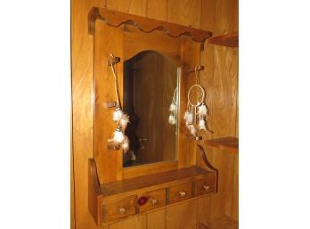 Stylish Pine Framed Mirror W/ Drawer  - Dream Catcher Included