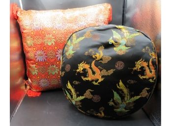 Pillows - Asian Motif -  Set Of 2 Square & Round Beautiful Decorative - Silk