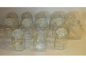 Lot Of 13 Vintage Glass Apothecary Jars W/ Lids