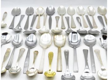 Large Assorted Lot Of Spoons - Silverplate Spoons & Regular Spoons