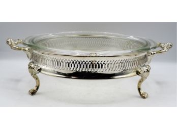 FB Rogers Silver Plated Round Footed Casserole Stand W/ Pyrex Insert  - Ovenware