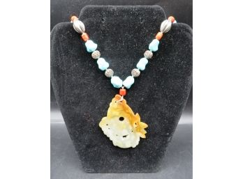 Beautiful Turquoise Beaded Necklace W/ Lavender Jade Pendant - Kevin Hong Kong Hilton