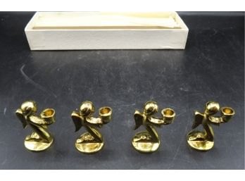 Charming Brass Candle Holders W/ Box Of Candles