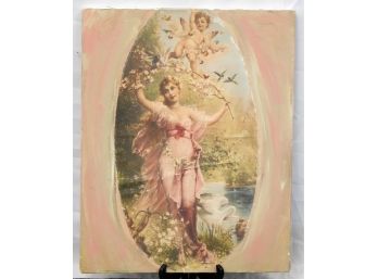 Maiden In A Diaphanous Gown With Cherub Print On Canvas Painting
