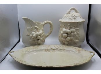 Ceramic Pitcher Cookie Jar And Serving Tray Set