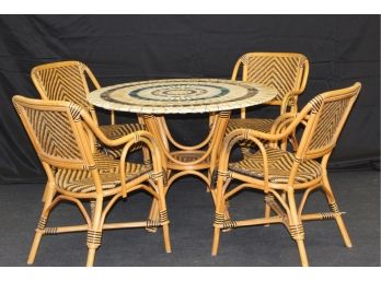 King Rattan Glass Top Safari Table And Chair Set Lot Of 5pcs