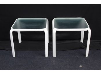 Outdoor Tempered Glass End Tables Lot Of 2