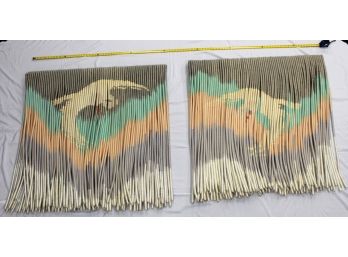 1980's Barbara Barron Textile Fiber Art Sculpture Boho Chic Wall Hanging Seagulls Lot Of 2
