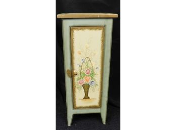Floral Design Painted Wood Storage Cabinet W/ 3 Shelves