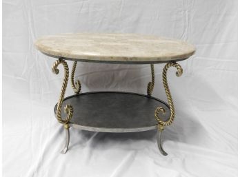 Coffee End Table Laminated Stone Top W/ Metal Base