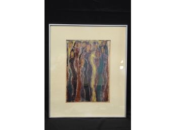 Miriam Sommerburg 'assembly' Framed Painting Signed Woodcut