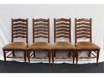 Lacquer Craft USA Ladder Back  Wood Chairs Tan Cushioned Seat Lot Of 4