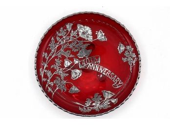 Anniversary Plate 40th Floral Pattern Decorative Silver Toned Display