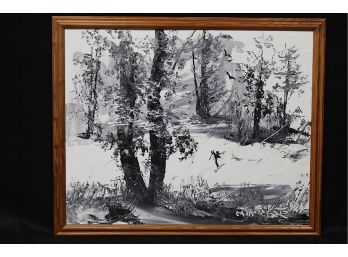 Morris Katz Vintage Wood Framed Oil Painting Signed On Canvas 1989